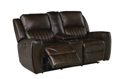 Bassett Club Level Aberdeen Power Motion Consoled Loveseat in Walnut Leather - Chapin Furniture