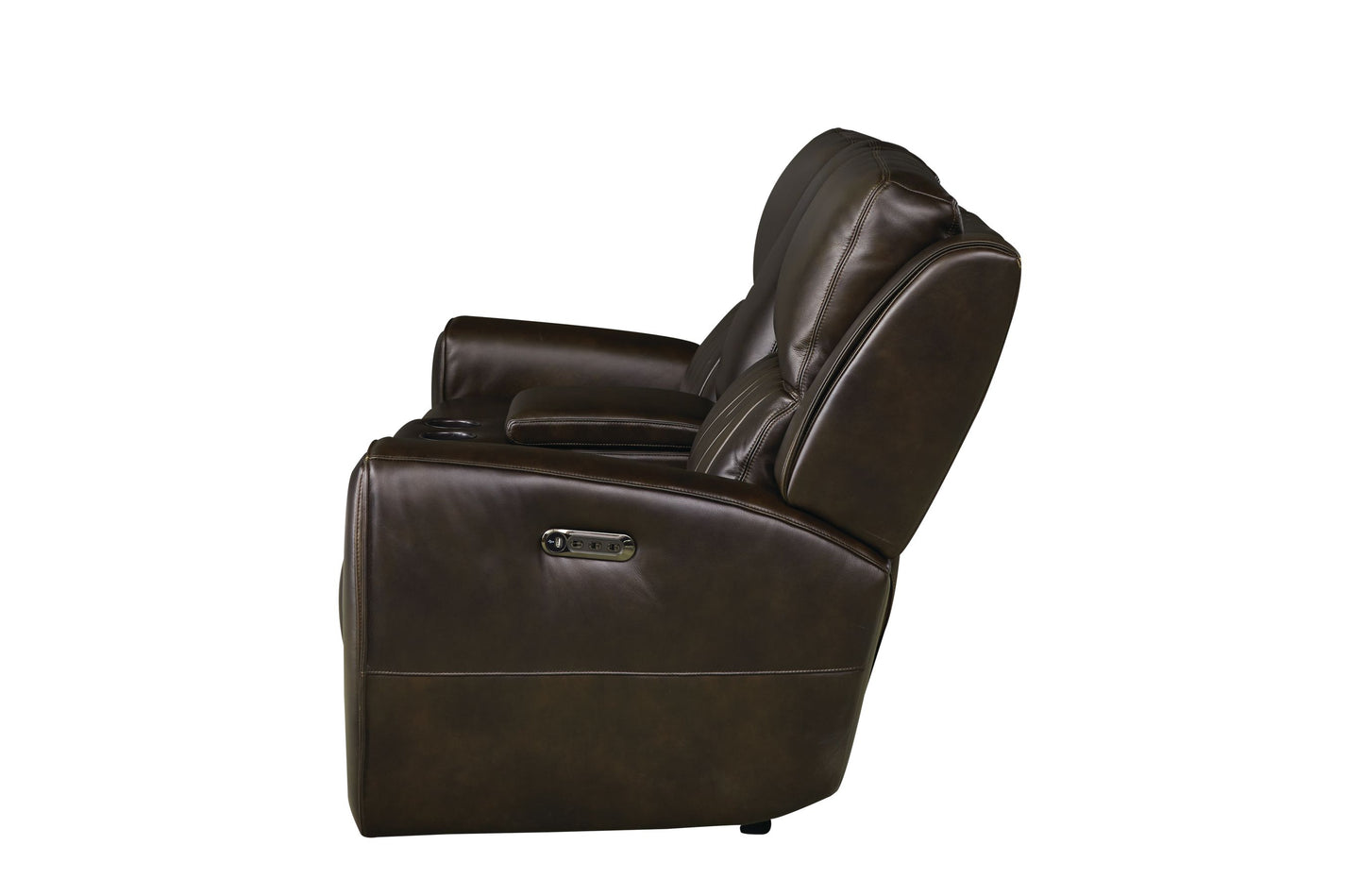Bassett Club Level Aberdeen Power Motion Consoled Loveseat in Walnut Leather - Chapin Furniture
