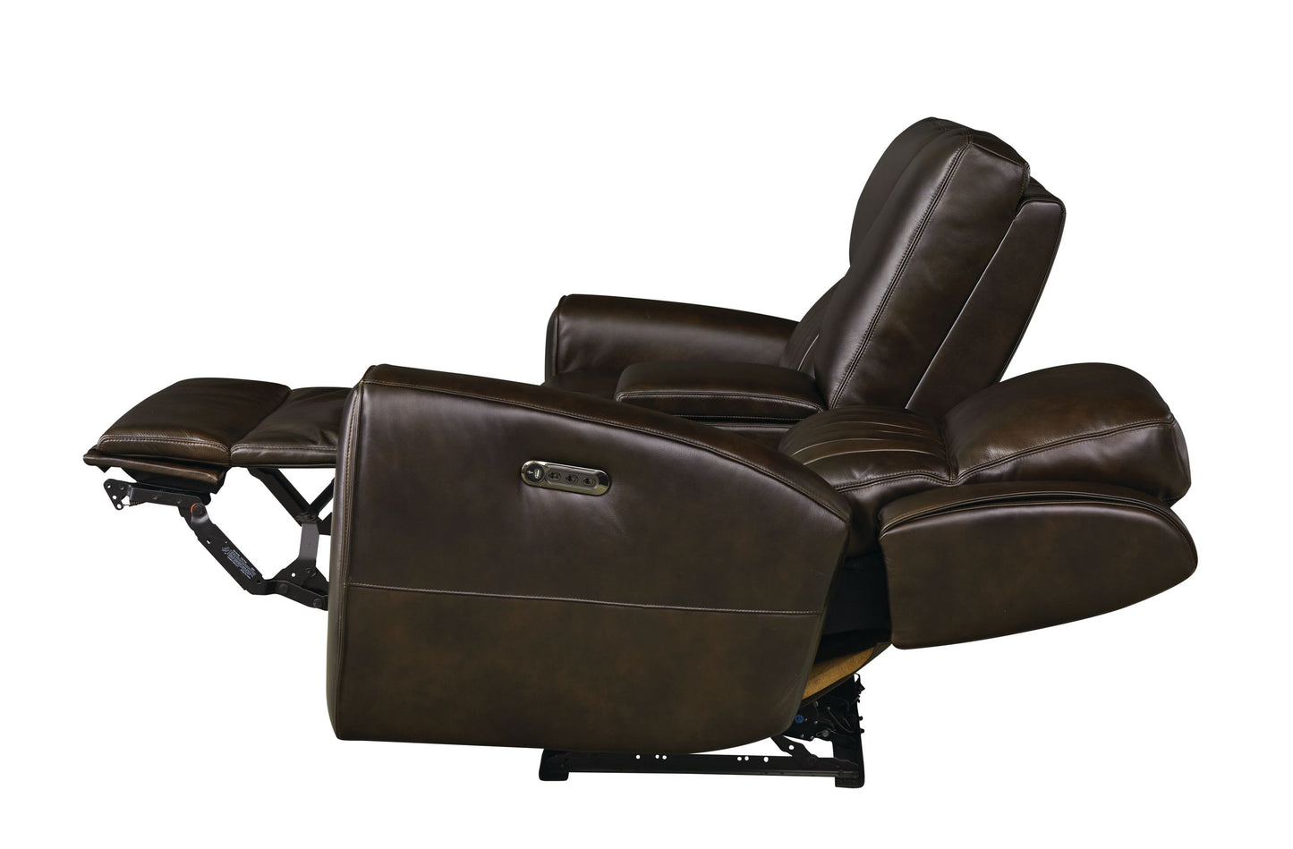 Bassett Club Level Aberdeen Power Motion Consoled Loveseat in Walnut Leather - Chapin Furniture
