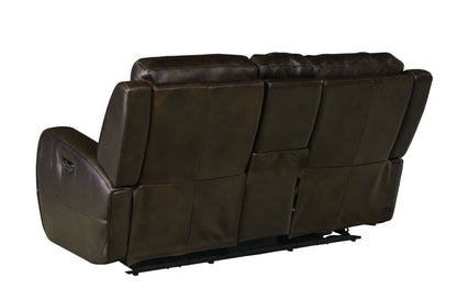 Bassett Club Level Aberdeen Power Motion Consoled Loveseat in Walnut Leather - Chapin Furniture