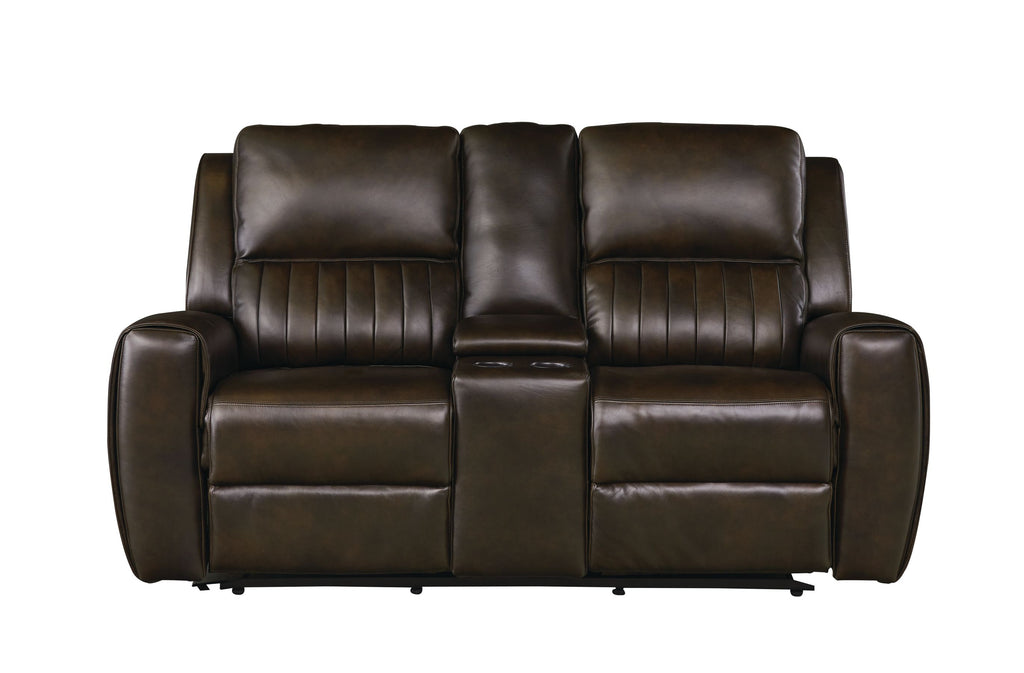 Bassett Club Level Aberdeen Power Motion Consoled Loveseat in Walnut Leather - Chapin Furniture