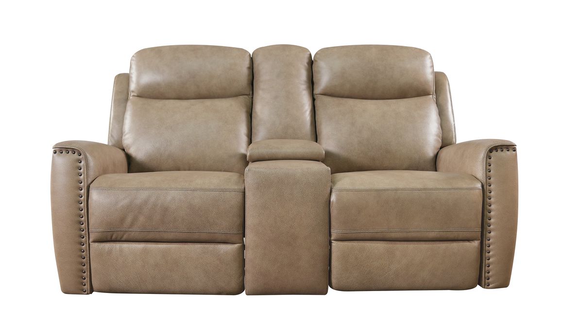 Bassett Club Level Douglas Power Motion Consoled Loveseat in Wheat Leather - Chapin Furniture