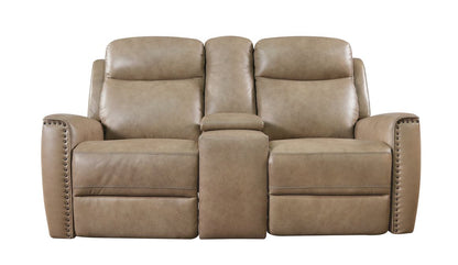 Bassett Club Level Douglas Power Motion Consoled Loveseat in Wheat Leather - Chapin Furniture