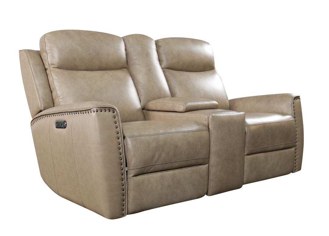 Bassett Club Level Douglas Power Motion Consoled Loveseat in Wheat Leather - Chapin Furniture