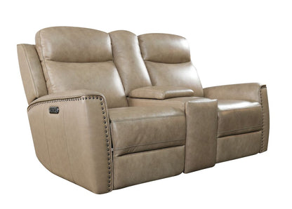 Bassett Club Level Douglas Power Motion Consoled Loveseat in Wheat Leather - Chapin Furniture
