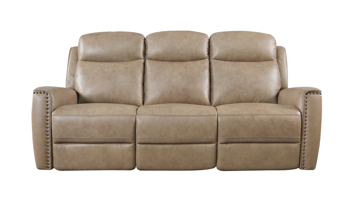 Bassett Club Level Douglas Power Motion Sofa in Wheat Leather - Chapin Furniture