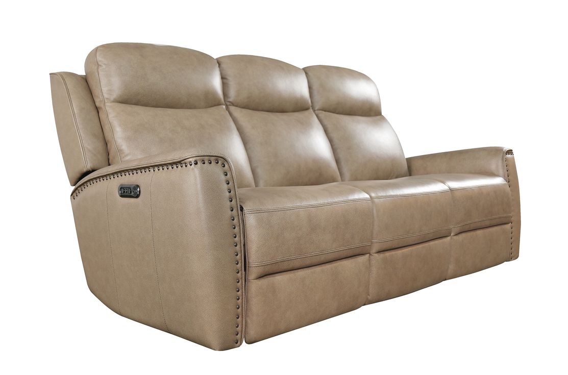 Bassett Club Level Douglas Power Motion Sofa in Wheat Leather - Chapin Furniture