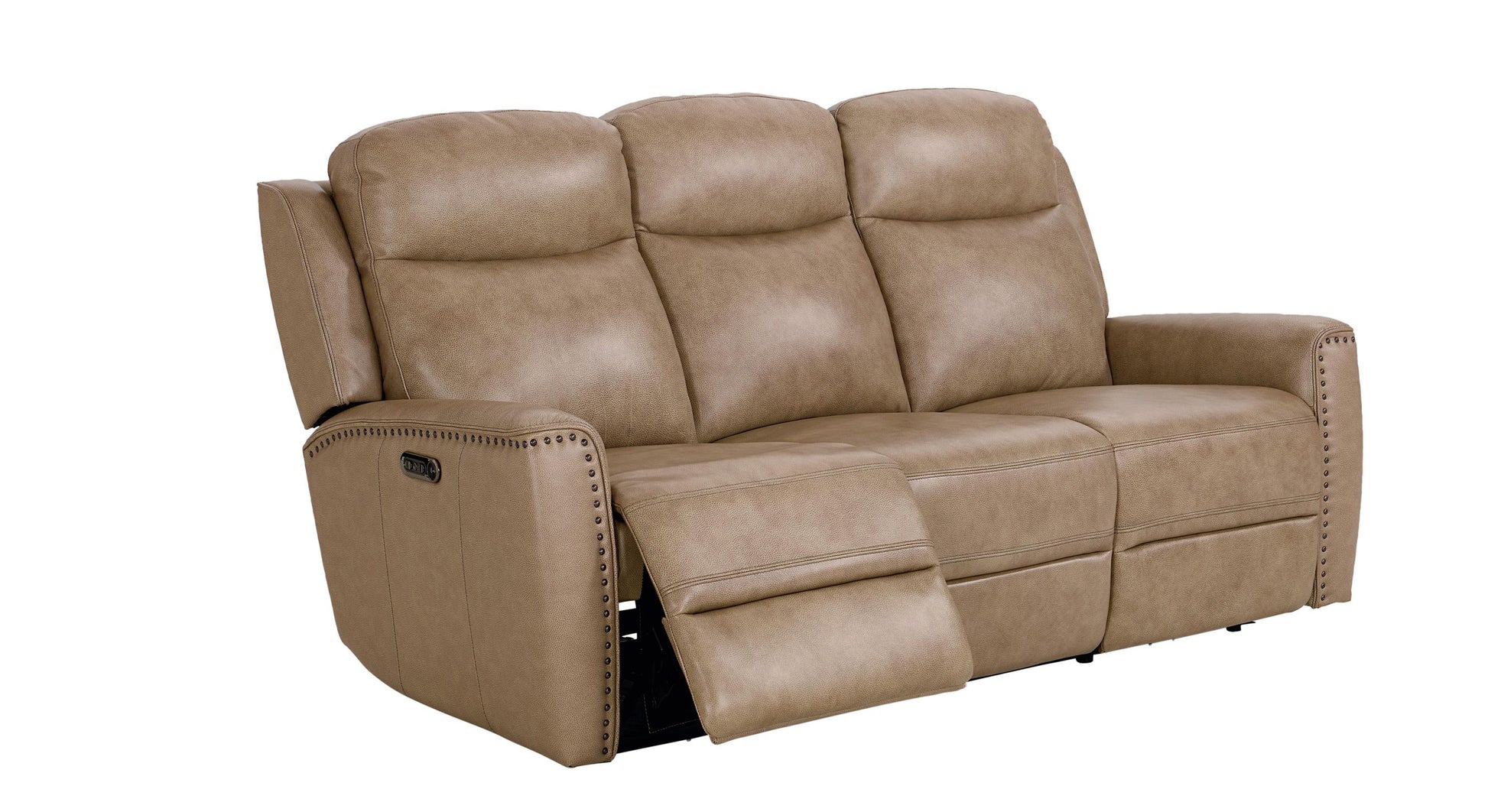 Bassett Club Level Douglas Power Motion Sofa in Wheat Leather - Chapin Furniture