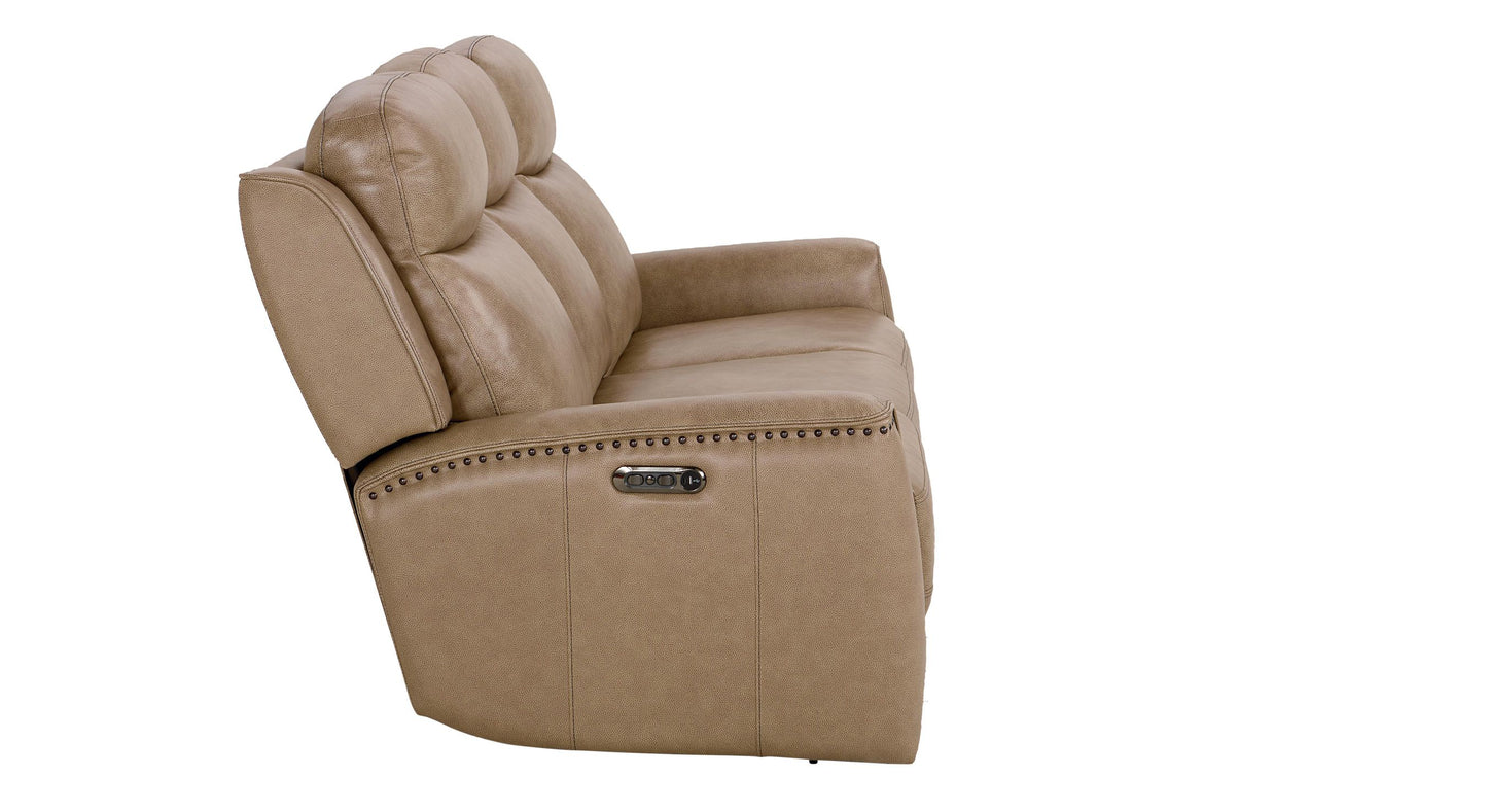 Bassett Club Level Douglas Power Motion Sofa in Wheat Leather - Chapin Furniture