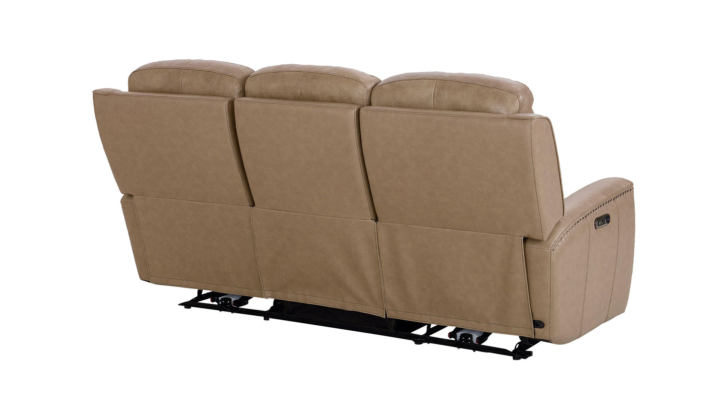 Bassett Club Level Douglas Power Motion Sofa in Wheat Leather - Chapin Furniture