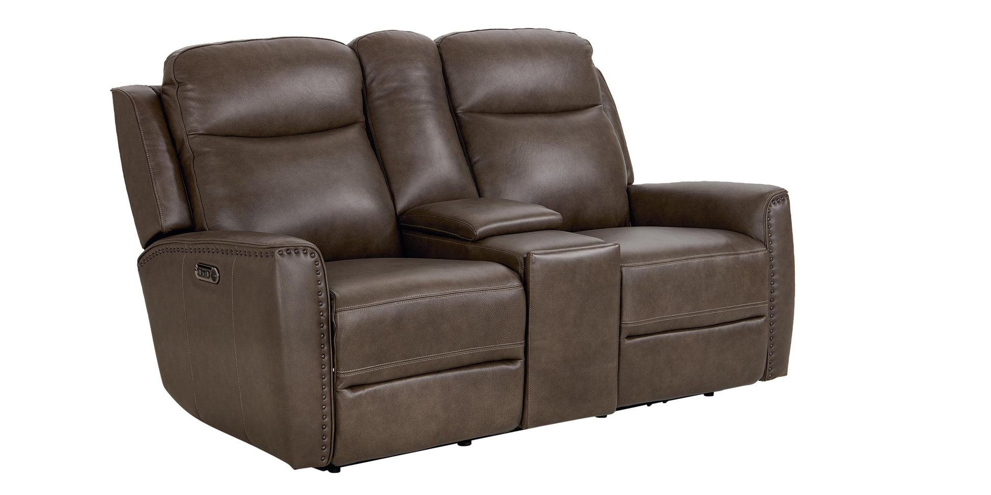 Bassett Club Level Douglas Power Motion Consoled Loveseat in Sable Leather - Chapin Furniture
