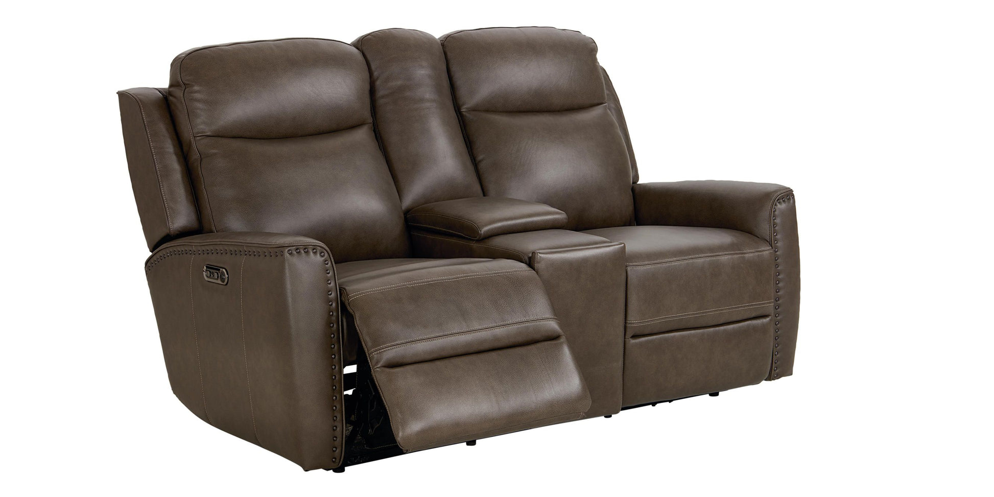 Bassett Club Level Douglas Power Motion Consoled Loveseat in Sable Leather - Chapin Furniture