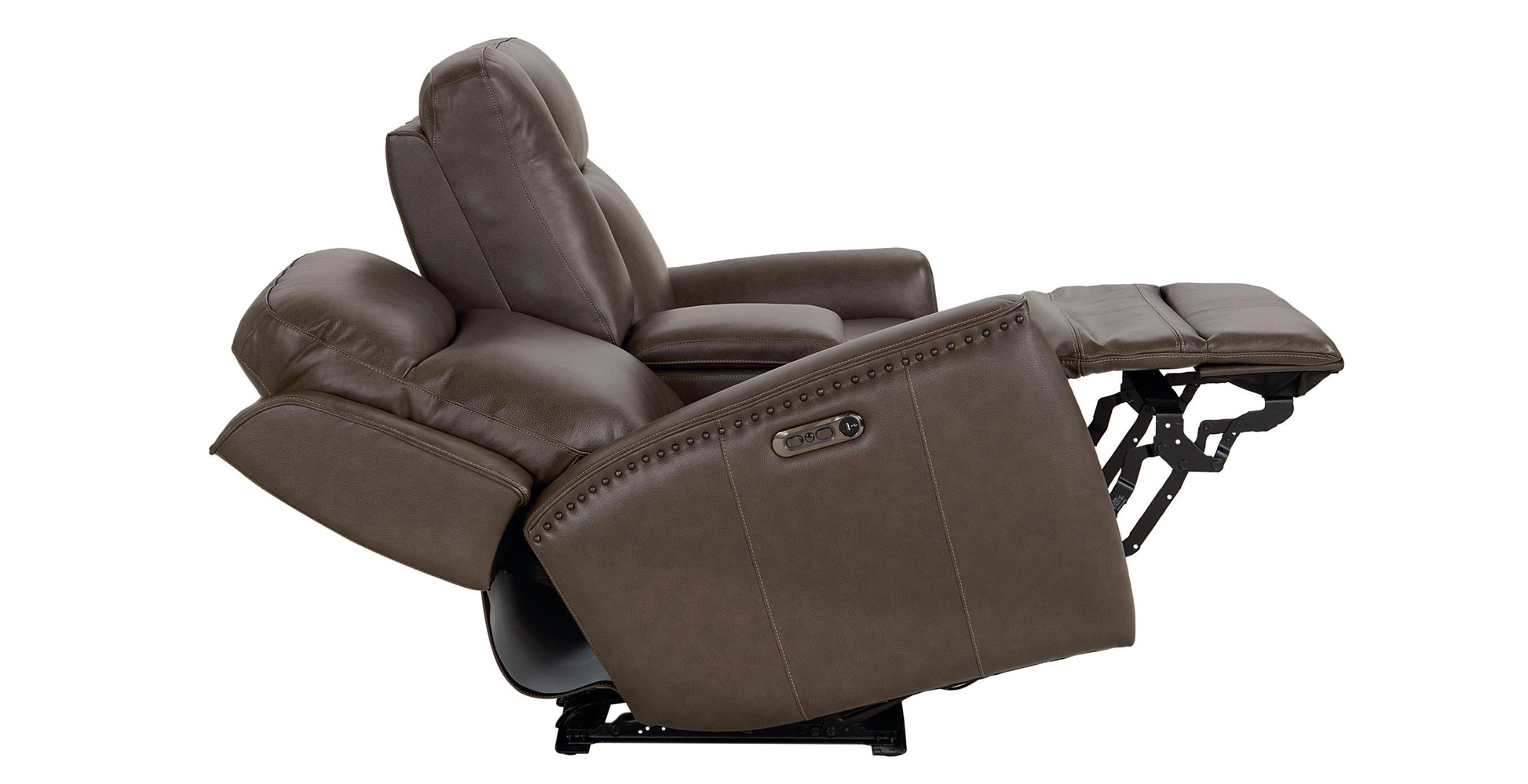 Bassett Club Level Douglas Power Motion Consoled Loveseat in Sable Leather - Chapin Furniture