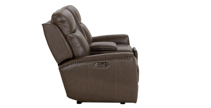 Bassett Club Level Douglas Power Motion Consoled Loveseat in Sable Leather - Chapin Furniture