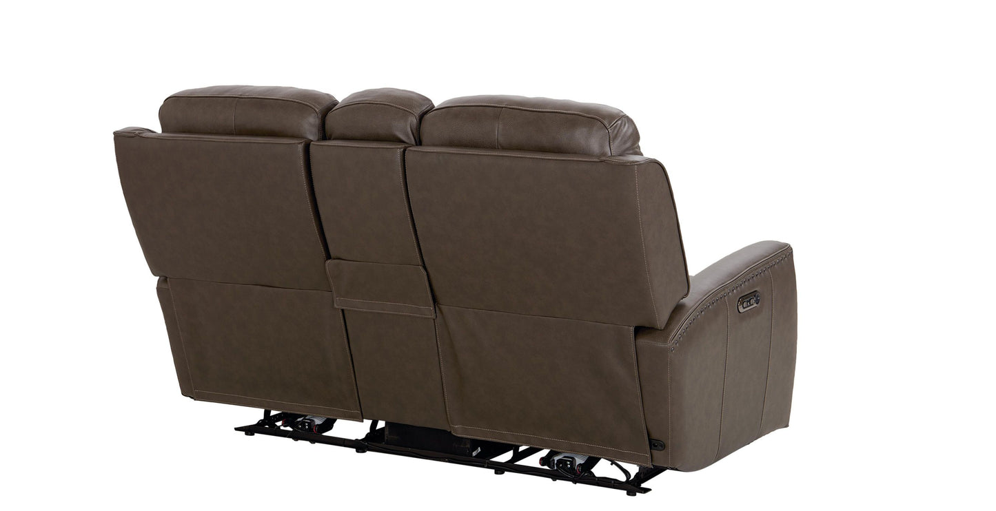 Bassett Club Level Douglas Power Motion Consoled Loveseat in Sable Leather - Chapin Furniture