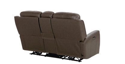 Bassett Club Level Douglas Power Motion Consoled Loveseat in Sable Leather - Chapin Furniture
