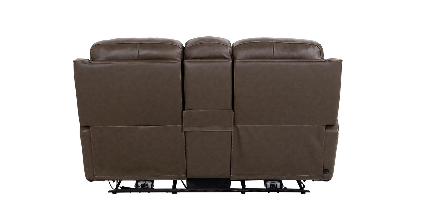 Bassett Club Level Douglas Power Motion Consoled Loveseat in Sable Leather - Chapin Furniture