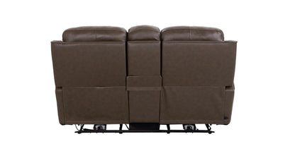 Bassett Club Level Douglas Power Motion Consoled Loveseat in Sable Leather - Chapin Furniture