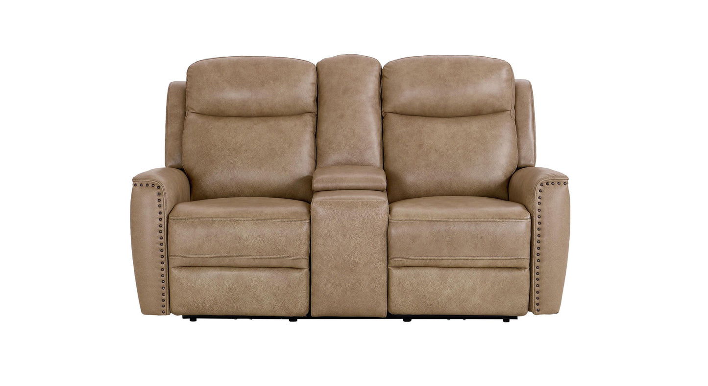Bassett Club Level Douglas Power Motion Consoled Loveseat in Wheat Leather - Chapin Furniture