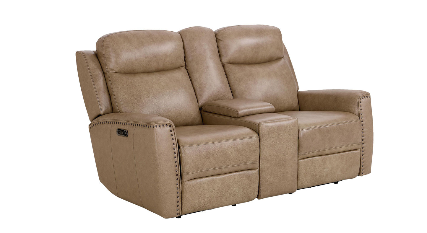 Bassett Club Level Douglas Power Motion Consoled Loveseat in Wheat Leather - Chapin Furniture