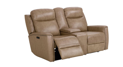 Bassett Club Level Douglas Power Motion Consoled Loveseat in Wheat Leather - Chapin Furniture