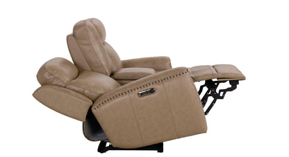 Bassett Club Level Douglas Power Motion Consoled Loveseat in Wheat Leather - Chapin Furniture