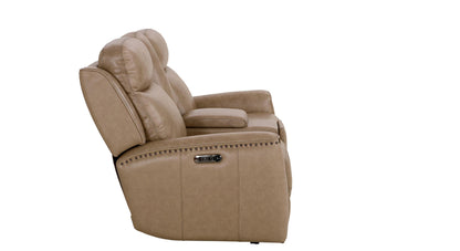 Bassett Club Level Douglas Power Motion Consoled Loveseat in Wheat Leather - Chapin Furniture