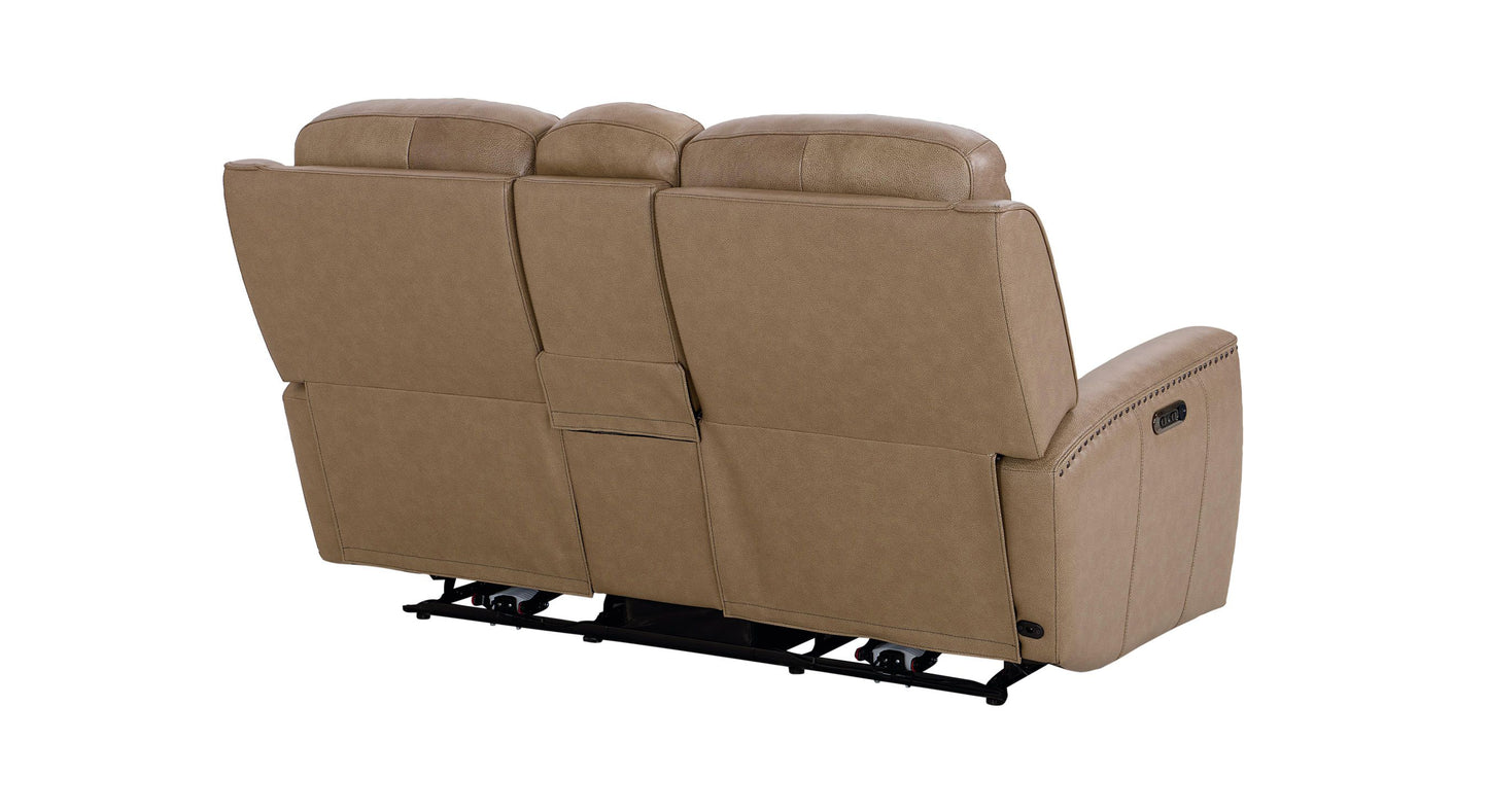 Bassett Club Level Douglas Power Motion Consoled Loveseat in Wheat Leather - Chapin Furniture
