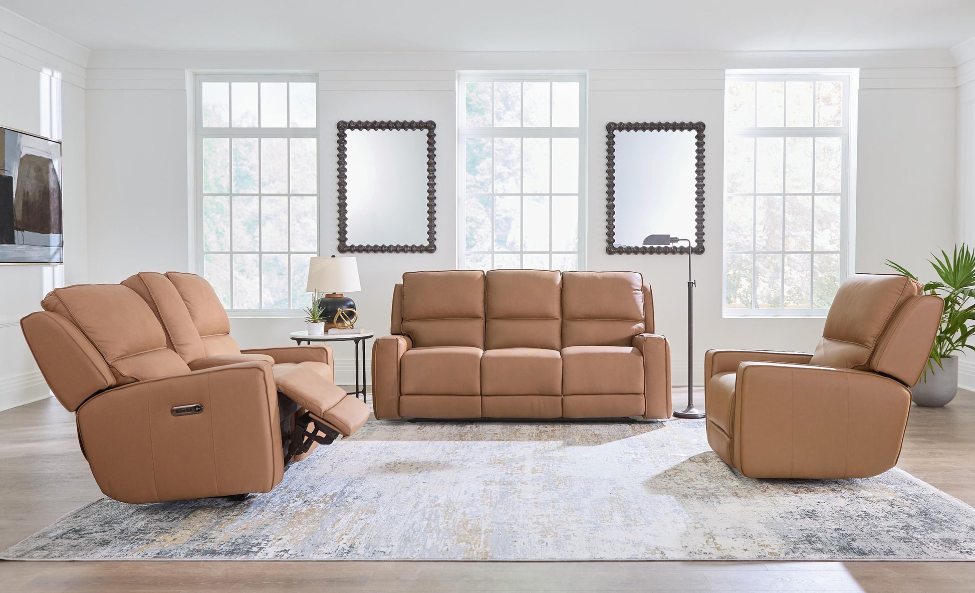 Bassett Club Level Raymond Power Motion Consoled Loveseat in Antelope Leather - Chapin Furniture