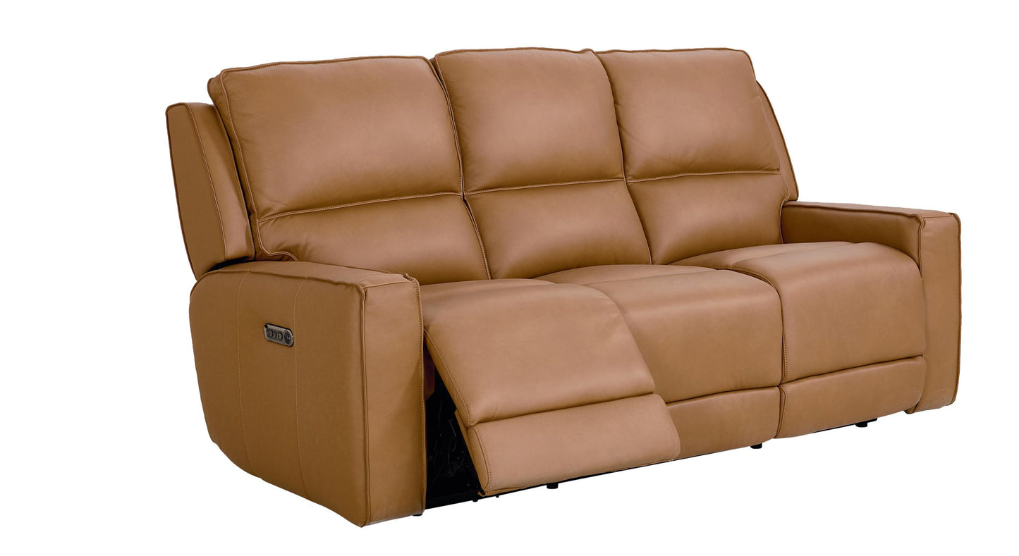 Bassett Club Level Raymond Power Motion Sofa in Antelope Leather - Chapin Furniture