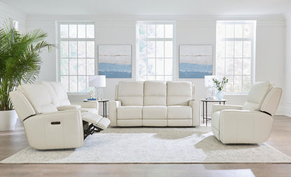 Bassett Club Level Raymond Power Motion Consoled Loveseat in Vanilla Leather - Chapin Furniture
