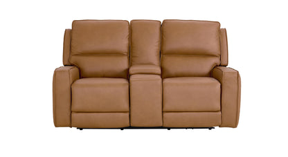 Bassett Club Level Raymond Power Motion Consoled Loveseat in Antelope Leather - Chapin Furniture