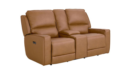 Bassett Club Level Raymond Power Motion Consoled Loveseat in Antelope Leather - Chapin Furniture