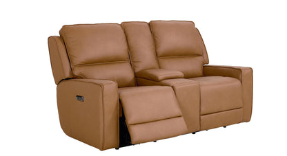 Bassett Club Level Raymond Power Motion Consoled Loveseat in Antelope Leather - Chapin Furniture