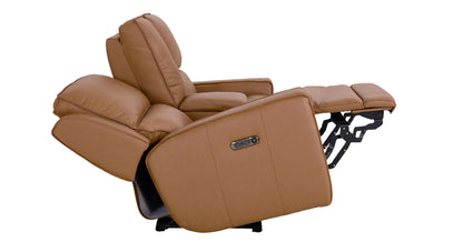 Bassett Club Level Raymond Power Motion Consoled Loveseat in Antelope Leather - Chapin Furniture