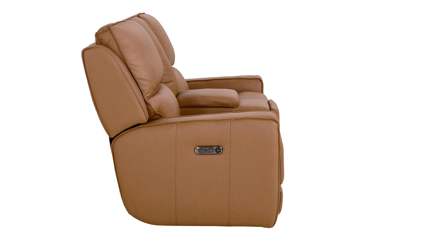 Bassett Club Level Raymond Power Motion Consoled Loveseat in Antelope Leather - Chapin Furniture