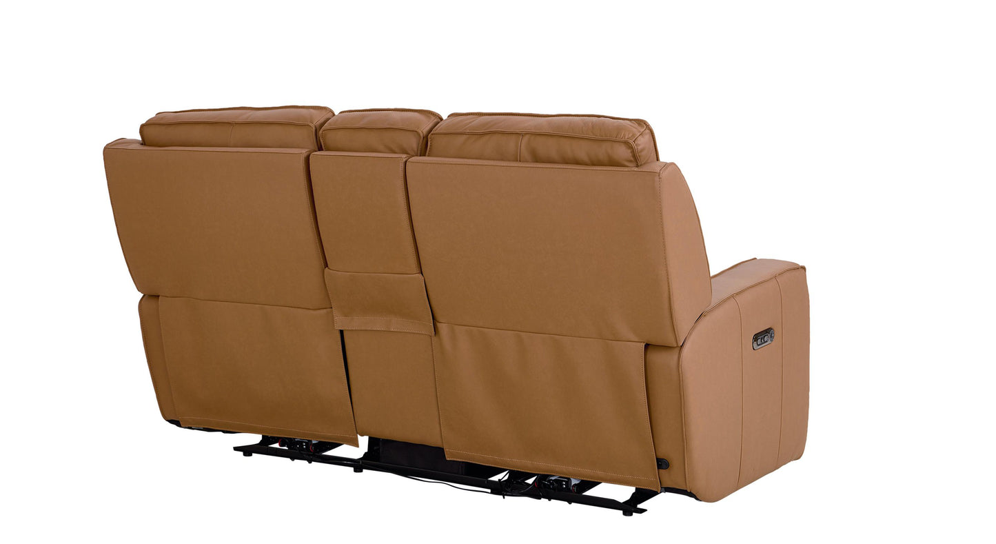Bassett Club Level Raymond Power Motion Consoled Loveseat in Antelope Leather - Chapin Furniture