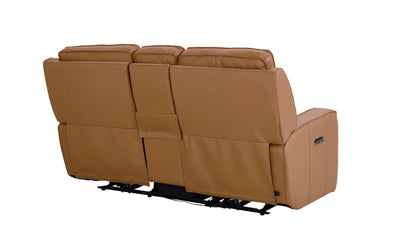 Bassett Club Level Raymond Power Motion Consoled Loveseat in Antelope Leather - Chapin Furniture