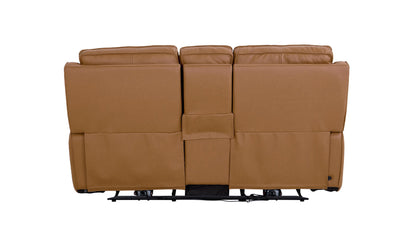 Bassett Club Level Raymond Power Motion Consoled Loveseat in Antelope Leather - Chapin Furniture