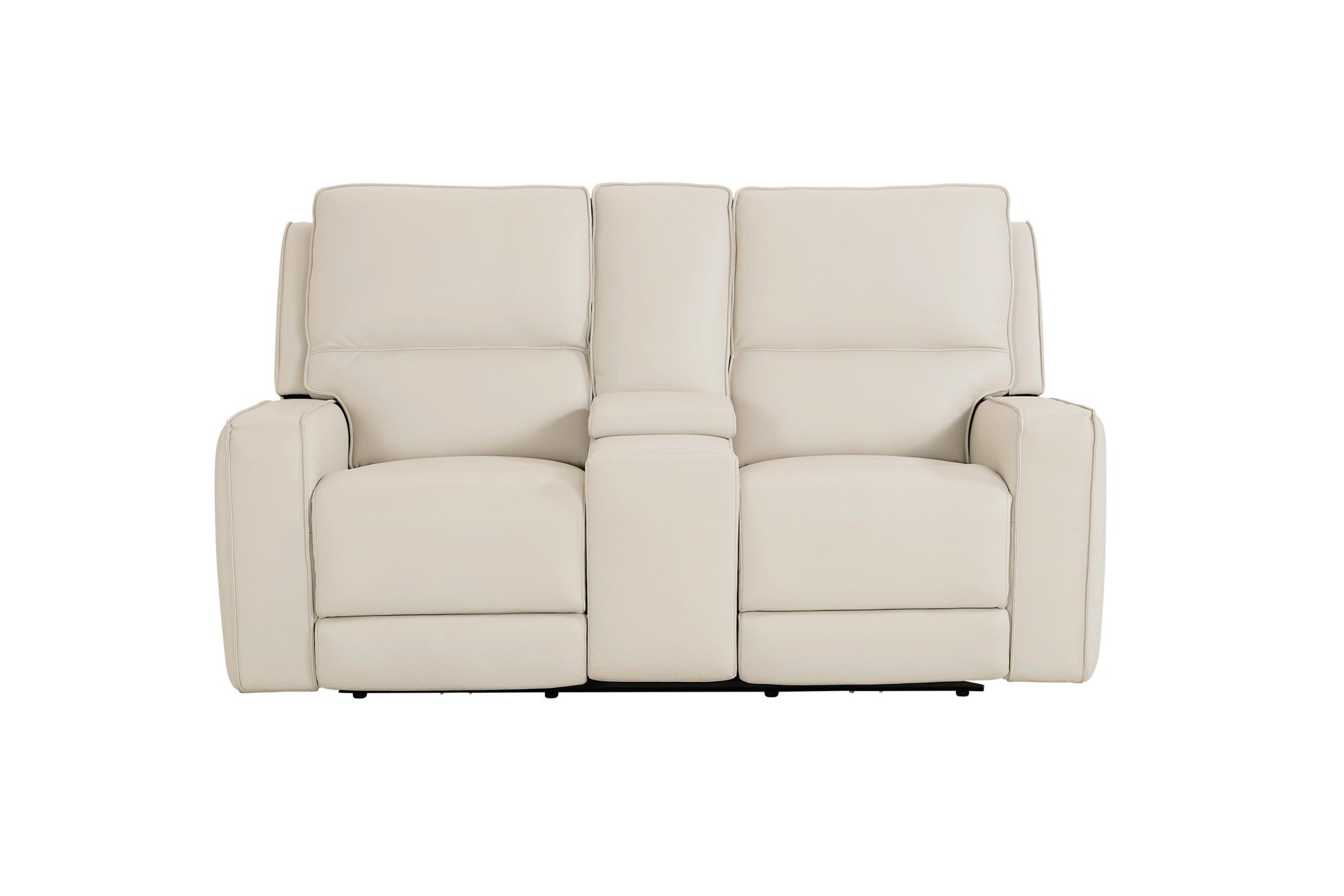Bassett Club Level Raymond Power Motion Consoled Loveseat in Vanilla Leather - Chapin Furniture