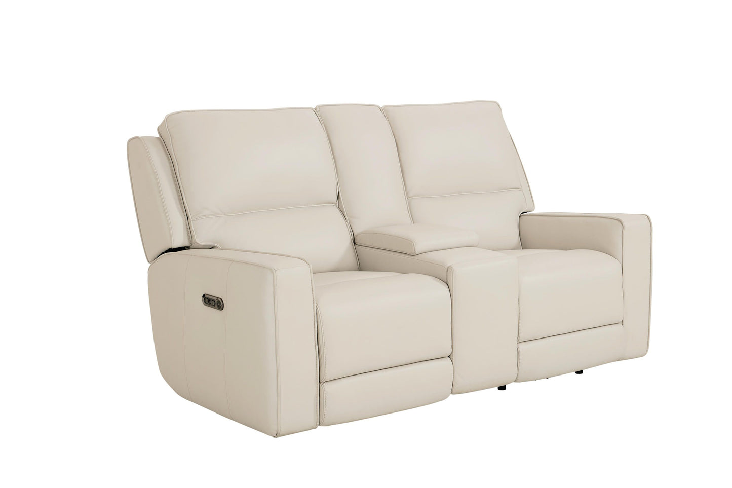 Bassett Club Level Raymond Power Motion Consoled Loveseat in Vanilla Leather - Chapin Furniture