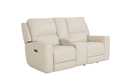 Bassett Club Level Raymond Power Motion Consoled Loveseat in Vanilla Leather - Chapin Furniture