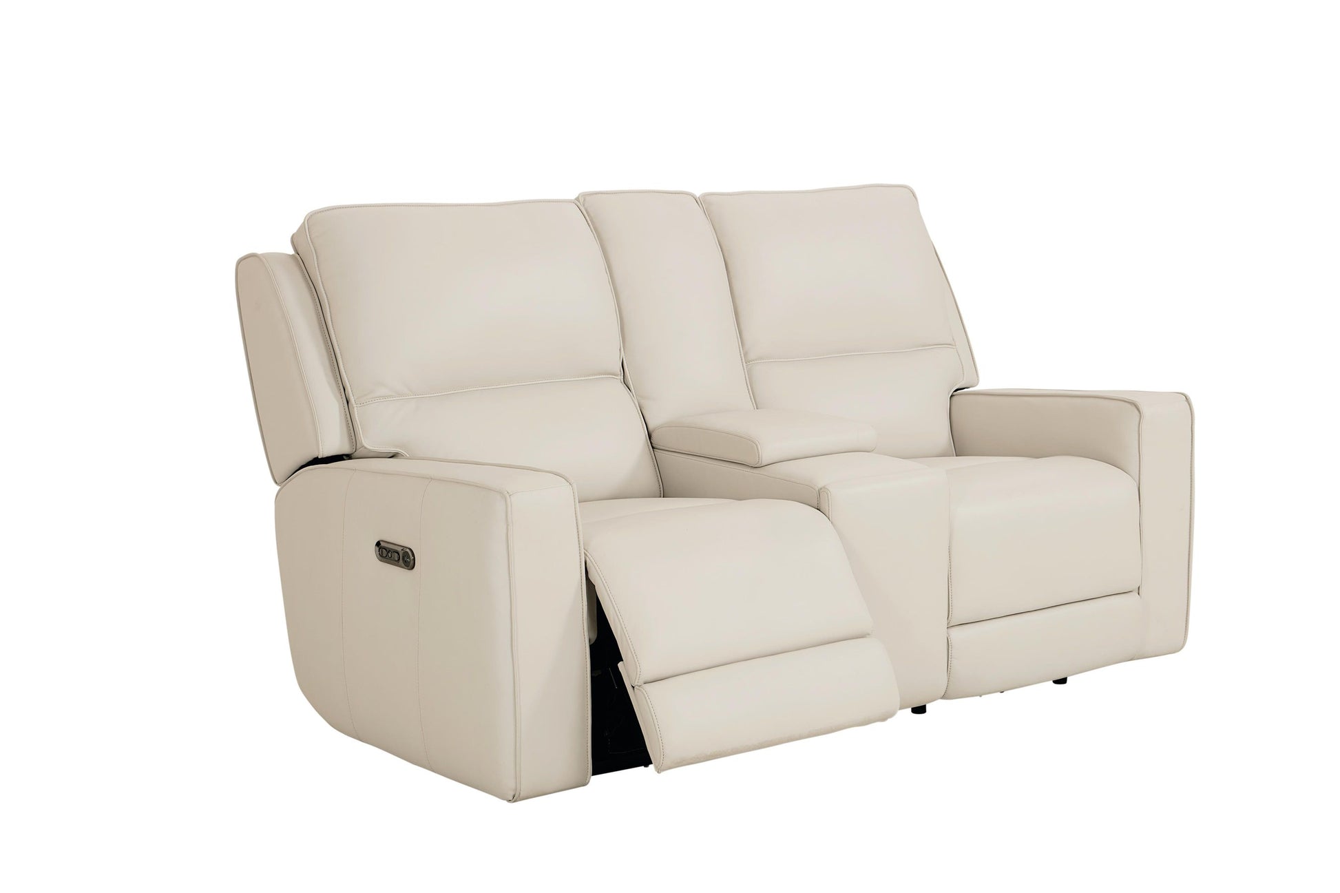 Bassett Club Level Raymond Power Motion Consoled Loveseat in Vanilla Leather - Chapin Furniture