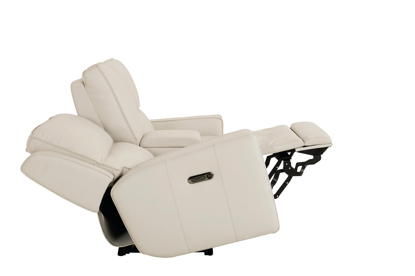 Bassett Club Level Raymond Power Motion Consoled Loveseat in Vanilla Leather - Chapin Furniture