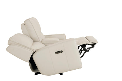 Bassett Club Level Raymond Power Motion Consoled Loveseat in Vanilla Leather - Chapin Furniture
