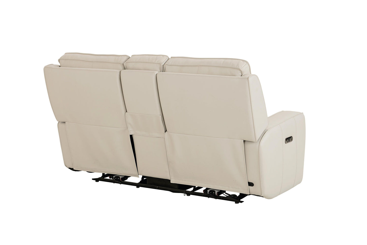 Bassett Club Level Raymond Power Motion Consoled Loveseat in Vanilla Leather - Chapin Furniture