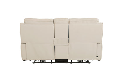 Bassett Club Level Raymond Power Motion Consoled Loveseat in Vanilla Leather - Chapin Furniture