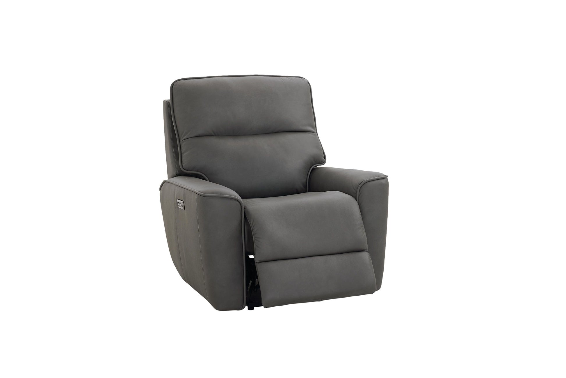 Bassett Club Level Kenneth Power Motion Wallsaver Recliner in Gunmetal Leather - Chapin Furniture