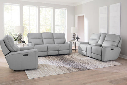 Bassett Club Level Kenneth Power Motion Sofa in Mist Leather - Chapin Furniture