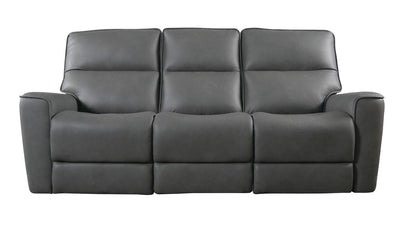 Bassett Club Level Kenneth Power Motion Sofa in Gunmetal Leather - Chapin Furniture